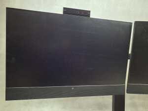 A pair of HP E24 monitors with built in pop up cameras, on stand - 2