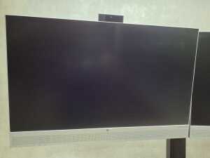 A pair of HP E24 monitors with built in pop up cameras, on stand - 2