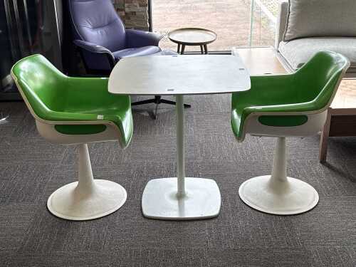 Pair of Sebel green vinyl chairs with Italian dining table