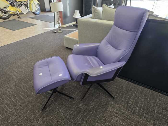 IMG Comfort Norway leather swivel recliner and matching footstool