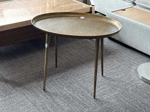 Brass finish oval side table