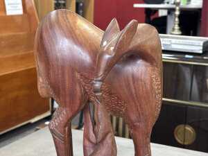 Hand-carved timber deer and fawn sculpture - 2