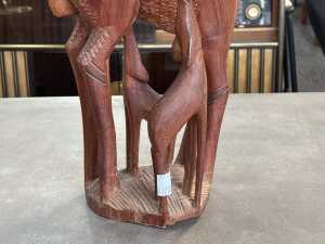 Hand-carved timber deer and fawn sculpture - 3