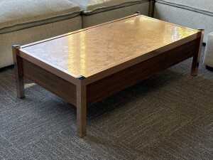 1970s anodised copper coffee table with wine rack