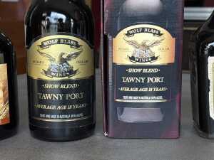 Three bottles of fortified wines including Wolf Blass tawny port 750mL in presentation box, - 3