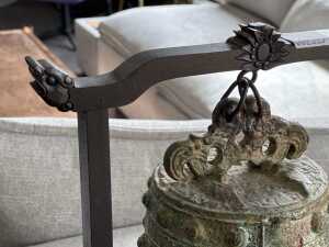 Chinese metal ritual bell mounted on timber display stand - 3