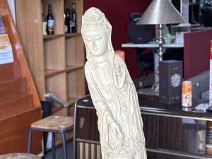 Two Asian decorator pieces including a Chinese sculpture in the shape of an elephant tusk and an 'Indian' pot. - 4
