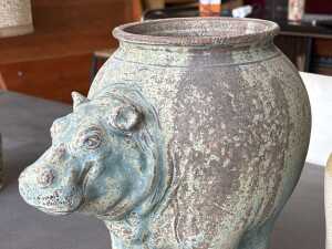 Two stoneware items including elephant-shaped pot and Bendigo Pottery jar - 2