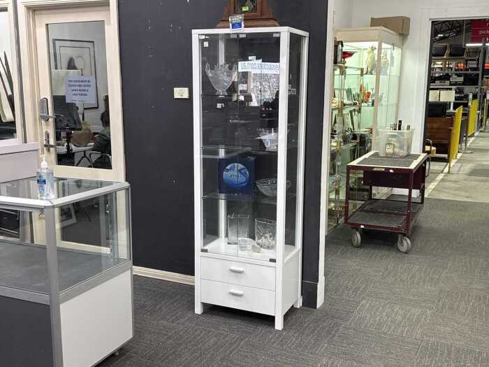 White metal and glass display cabinet