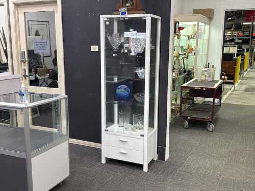 White metal and glass display cabinet