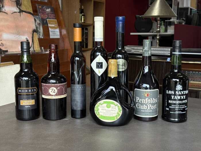 Assorted fortified wine including Campbells tokay, Yalumba botrytis viognier, etc