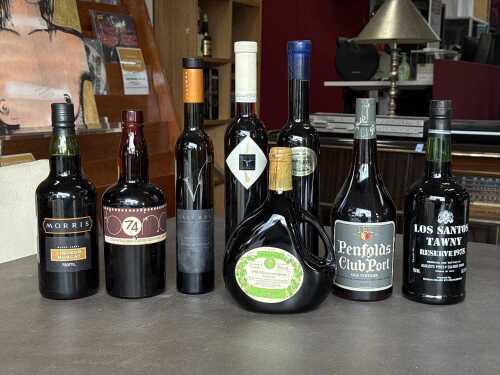 Assorted fortified wine including Campbells tokay, Yalumba botrytis viognier, etc