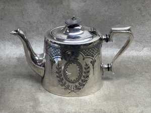 Victorian silver plated tea service including teapot, hot water pot, sugar bowl and creamer - 2