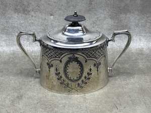 Victorian silver plated tea service including teapot, hot water pot, sugar bowl and creamer - 3