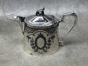 Victorian silver plated tea service including teapot, hot water pot, sugar bowl and creamer - 5