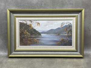 E.A. Trembath, Eildon Weir. Oil painting on board