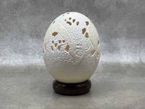 Hand-carved ostrich egg with giraffe decoration