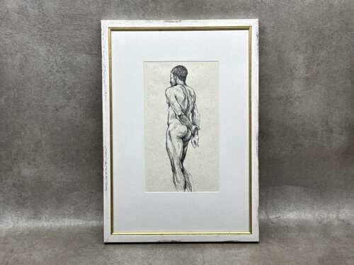 Roz McQuillan, Male Nude Standing. Ink drawing on paper