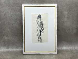 Roz McQuillan, Male Nude Standing. Ink drawing on paper
