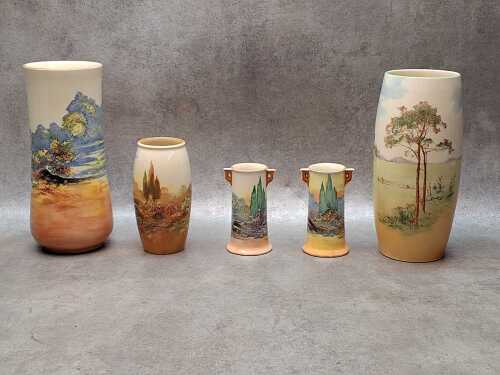 Five Royal Doulton Series Ware porcelain vases