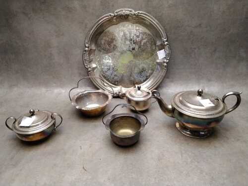 Antique silver-plated tea service with tray