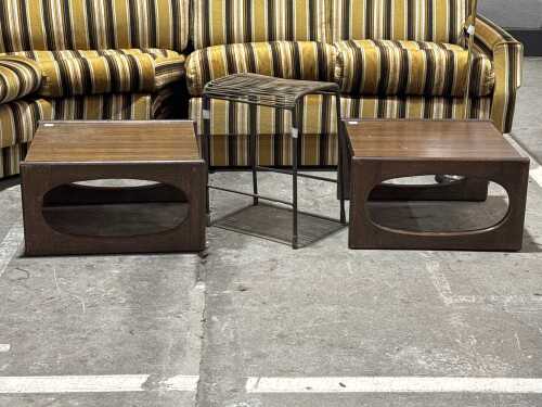 Pair of timber side tables and modernist stool
