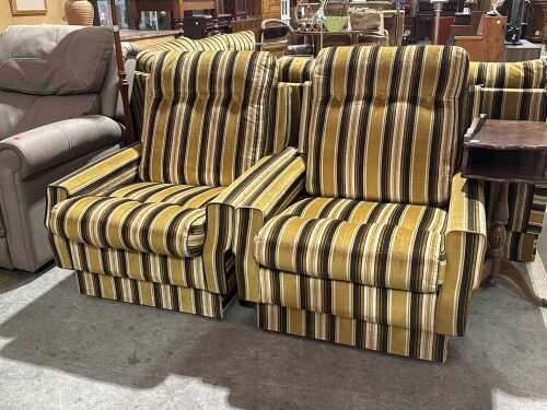 Pair of mid-century modern striped armchairs