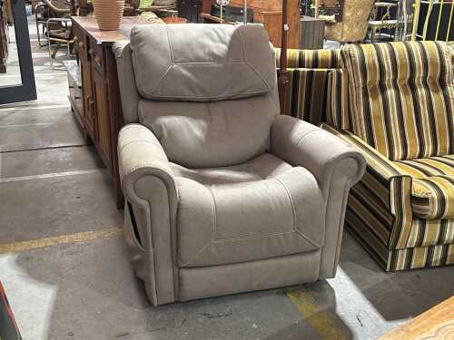 Grey fabric electric recliner armchair