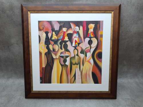 Alaagy, women carrying baskets on heads. Oil painting on board