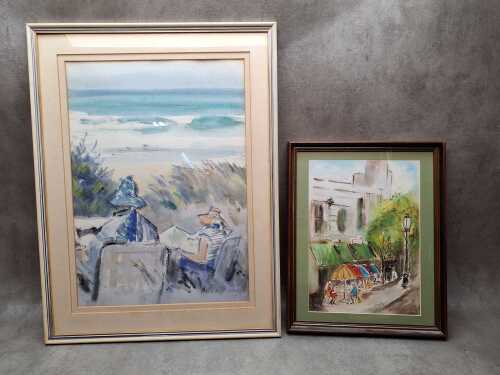 Two watercolour paintings on paper including Max Rupert Angus (1914-2017), Painters by the Sea