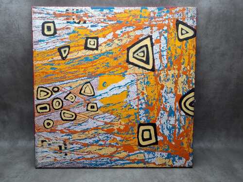 Jeannie Nakamarra Daniels, Foxhole. Indigenous Australian acrylic painting on canvas