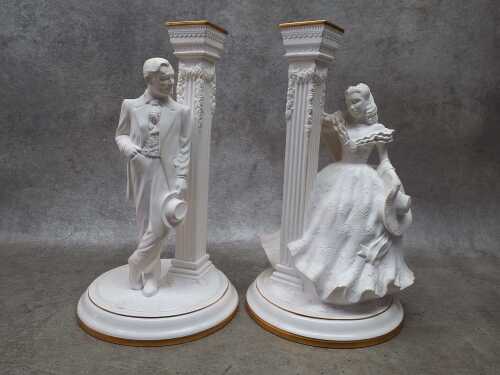 Pair of Franklin Mint Gone With the Wind figural porcelain candlesticks