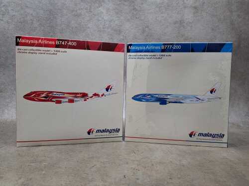Two Malaysian Airlines die-cast model planes 1:400 scale, one sealed