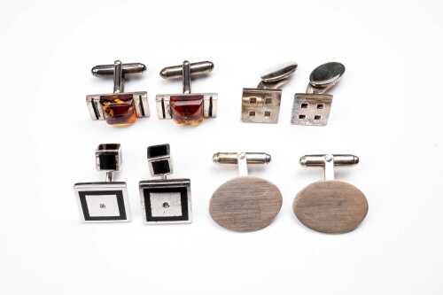 Four pairs of vintage cufflinks in sterling silver