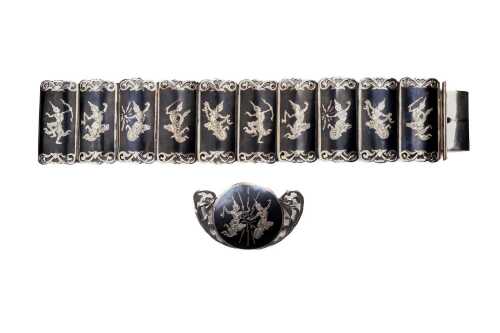 A vintage Siamese bracelet and brooch in Siamese sterling silver