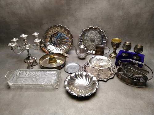 Silver-plated items including a candelabra