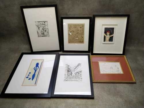 Group of mainly original art including drypoint editioned prints and pen and ink drawing on paper, etc.