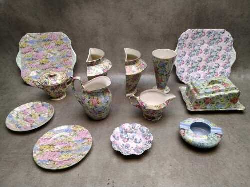 Floral transfer porcelain, including Shelley and James Kent