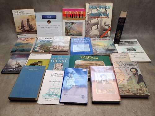 Maritime history books, including Sir Francis Drake