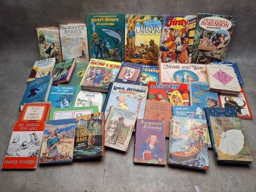 Vintage children's books, including No Medals For Meg