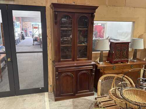 Victorian mahogany two-height bookcase with arched panel doors