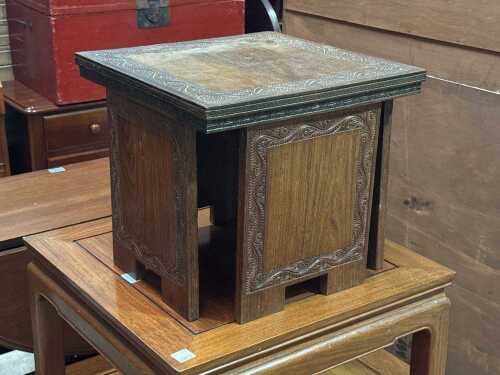 Carved timber side table