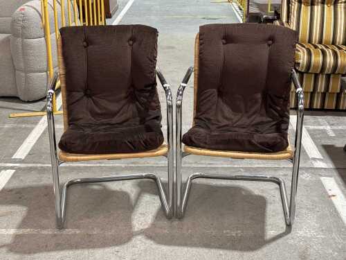 Pair of mid-century chrome and rattan armchairs