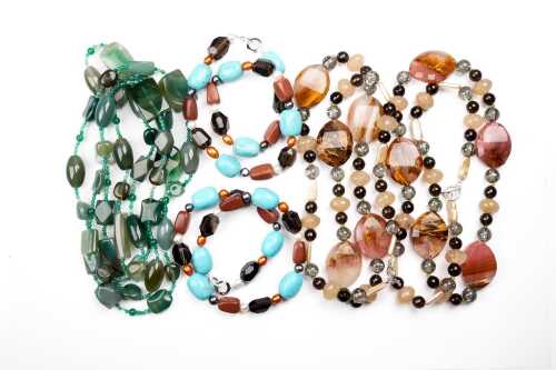 Five gemstone and glass bead necklaces