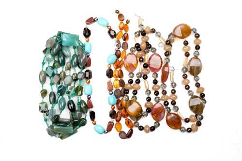 Five gemstone and glass bead necklaces