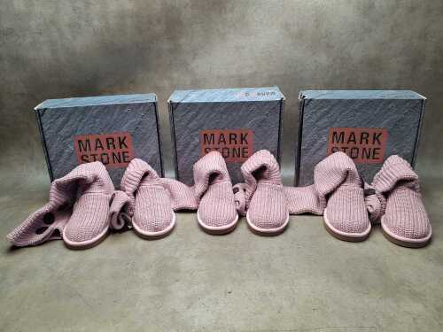Three NEW IN BOX Mark Stone 'Cardy Knit Boots' in pink size 6-7
