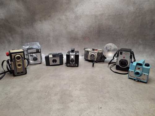 Vintage film cameras including Kodak