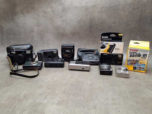 Assorted film cameras including Kodak