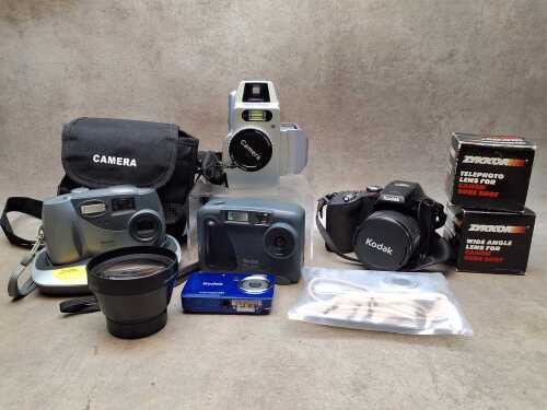 Assorted digital cameras and accessories including Kodak