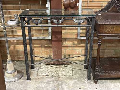 Wrought iron and glass console table